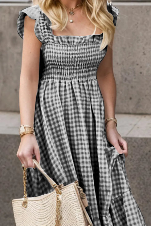 'Orla' Ruffled Plaid Smocked Dress - Celes Fashion